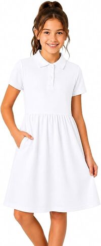 HILEELANG Girls Polo Dress with Pockets, Cotton Blend Pique School Uniform Dress for Kids 4-13 Years in Saudi Arabia