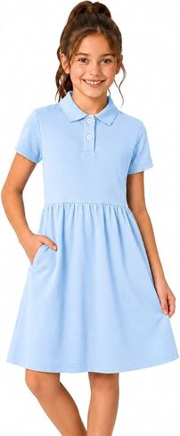 HILEELANG Girls Polo Dress with Pockets, Cotton Blend Pique School Uniform Dress for Kids 4-13 Years in Saudi Arabia