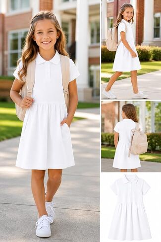 HILEELANG Girls Polo Dress with Pockets, Cotton Blend Pique School Uniform Dress for Kids 4-13 Years in Saudi Arabia