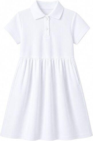 HILEELANG Girls Polo Dress with Pockets, Cotton Blend Pique School Uniform Dress for Kids 4-13 Years in Saudi Arabia