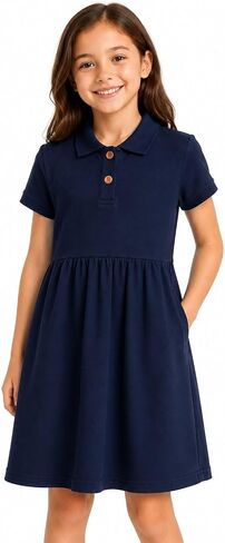 HILEELANG Girls Polo Dress with Pockets, Cotton Blend Pique School Uniform Dress for Kids 4-13 Years in Saudi Arabia
