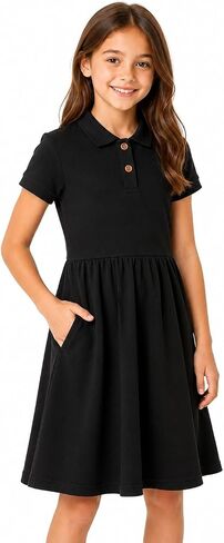 HILEELANG Girls Polo Dress with Pockets, Cotton Blend Pique School Uniform Dress for Kids 4-13 Years in Saudi Arabia
