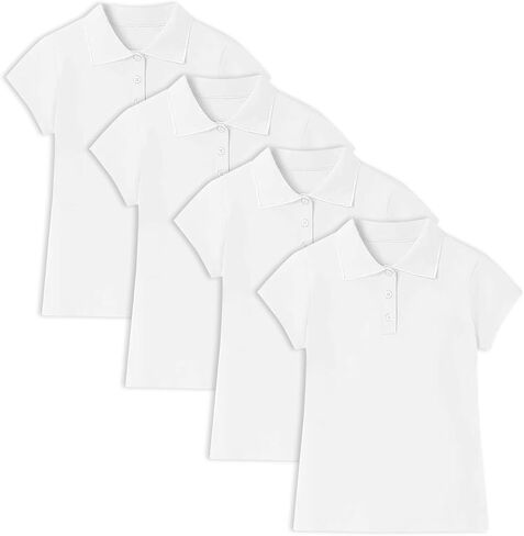 4 Pack Cotton Girls Polo Shirts Slim Fit Short Sleeve for School Uniform, Kids Youth Summer Pique Golf Shirts Tops in Saudi Arabia