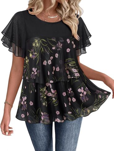 Bebonnie Womens Crew Neck Short Sleeve Summer Layers Blouses Dressy Casual Boho Tunic tops in Kuwait