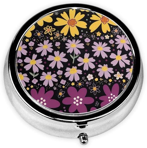 3 Compartment Travel Pill Case, Sealed Portable Pill Container Mini Size Metal Pill Box for Pocket Purse, Three Times a Day Pill Organizer for Children, Woman and Men - Gold Floral in Saudi Arabia