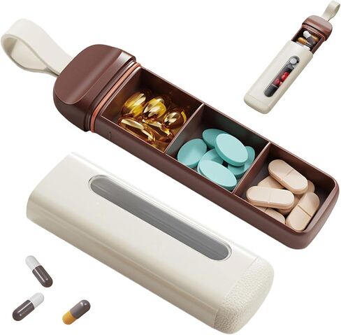 Mini Travel Pill Case 3 Compartment, Airtight Food Grade ABS Pill Organizer, Portable Daily Pill Box for Morning Noon Evening Medication Storage (White) in Saudi Arabia