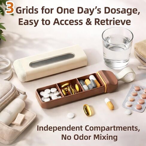 Mini Travel Pill Case 3 Compartment, Airtight Food Grade ABS Pill Organizer, Portable Daily Pill Box for Morning Noon Evening Medication Storage (White) in Saudi Arabia