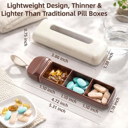 Mini Travel Pill Case 3 Compartment, Airtight Food Grade ABS Pill Organizer, Portable Daily Pill Box for Morning Noon Evening Medication Storage (White) in Saudi Arabia