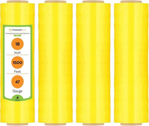 PSBM Yellow Stretch Wrap, 4 Pack, 18 Inch x 1500 Feet, 47 Gauge, Tinted/Transparent Hand Stretch Film Rolls for Packaging Moving Packing Pallets in Kuwait