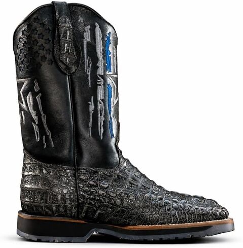 King Welt Men’s Square Toe Work Boots – Crocodile-Embossed Genuine Leather, 11" Patriotic Western Shaft, Slip-Resistant Sole G in Saudi Arabia
