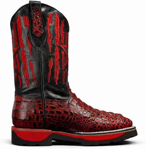King Welt Men’s Square Toe Work Boots – Crocodile-Embossed Genuine Leather, 11" Patriotic Western Shaft, Slip-Resistant Sole G in Saudi Arabia