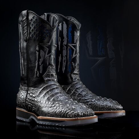 King Welt Men’s Square Toe Work Boots – Crocodile-Embossed Genuine Leather, 11" Patriotic Western Shaft, Slip-Resistant Sole G in Saudi Arabia