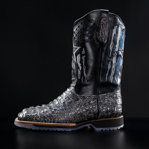 King Welt Men’s Square Toe Work Boots – Crocodile-Embossed Genuine Leather, 11" Patriotic Western Shaft, Slip-Resistant Sole G in Saudi Arabia