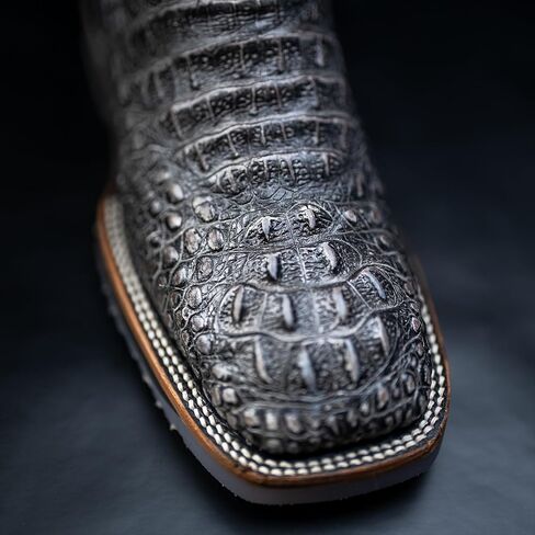 King Welt Men’s Square Toe Work Boots – Crocodile-Embossed Genuine Leather, 11" Patriotic Western Shaft, Slip-Resistant Sole G in Saudi Arabia