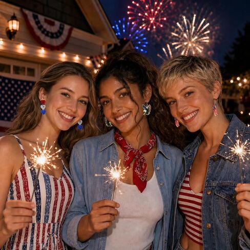 4th of July Earrings for Women- 6 Pairs Patriotic USA Star American Flag Dangle Jewelry, Red White and Blue Outfits Accessories Gifts in Kuwait