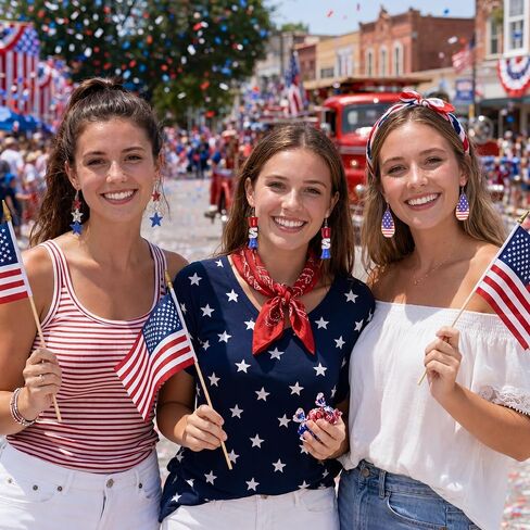 4th of July Earrings for Women- 6 Pairs Patriotic USA Star American Flag Dangle Jewelry, Red White and Blue Outfits Accessories Gifts in Kuwait