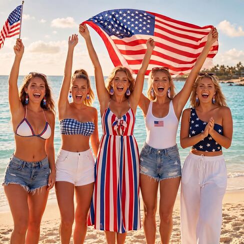 4th of July Earrings for Women- 6 Pairs Patriotic USA Star American Flag Dangle Jewelry, Red White and Blue Outfits Accessories Gifts in Kuwait