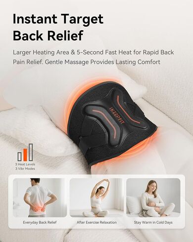 وسادة تدفئة لاسلكية من IKEEPFIT مع مدلك لتخفيف آلام الظهر: MAXwarm® 4.0، دعامة خلفية محمولة ساخنة مع دعم قطني لعرق النسا، بطارية كبيرة 10000 مللي أمبير في الساعة، للنساء والرجال 90-310 رطل in Kuwait