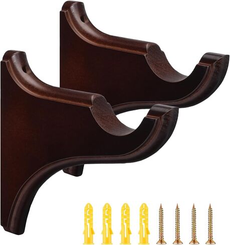 Roowest 2 Pack Wooden Curtain Brackets Brownish Red Wood Curtain Drapery Return Brackets Holders for 2 Inches Single Drapery Rod Supports for Home Bedroom Living Room Classical French Vintage Retro in Saudi Arabia