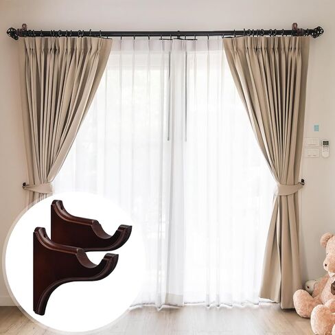 Roowest 2 Pack Wooden Curtain Brackets Brownish Red Wood Curtain Drapery Return Brackets Holders for 2 Inches Single Drapery Rod Supports for Home Bedroom Living Room Classical French Vintage Retro in Saudi Arabia