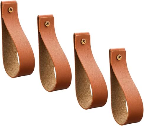 4 PCS Leather Curtain Rod Holder, PU Leather Hanging Straps with Screws, Boho Wall Hooks for Towel Oars, Decorative Wall Mounted Loop, Brown 10.5" for Bathroom Kitchen Living Room in Saudi Arabia