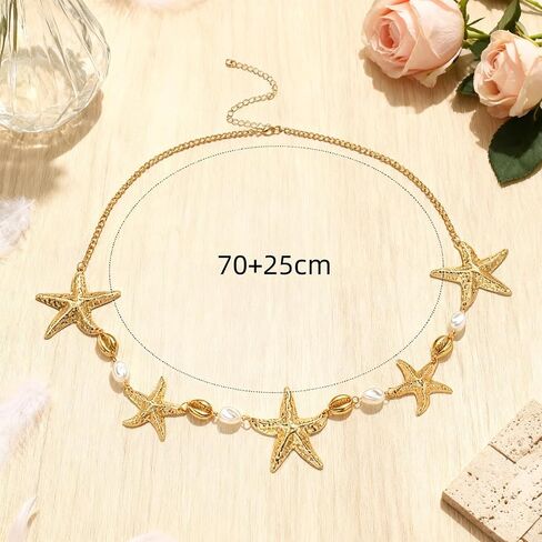 Mermaids Starfish Waist Chain Belt for Women Gold Starfish Shell Belly Chain Body Chain Summer Beach Bikini Surf Jewelry Mermaid Costume Accessories in Kuwait