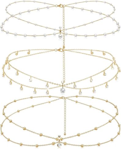 Hicarer 3 Pieces Crystal Belly Ring with Chain Rhinestone Waist Body Chain Bikini Belly Jewelry Beach Accessories Jewelry for Women Adults in Kuwait
