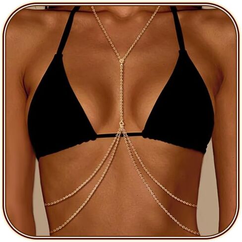 LULII 14K Gold/Silver Plated Body Chains for Women Sexy Layered Crossover Bikini Bra Chain Summer Beach Belly Waist Chain Body Jewelry Accessories for Women in Saudi Arabia