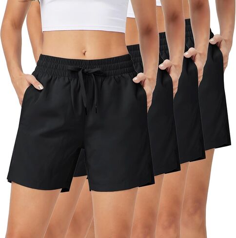 Winvote 4 Pack 5" Womens Athletic Shorts Basic Gym Workout Shorts Quick Dry Lightweight Running Shorts with Pockets in Saudi Arabia