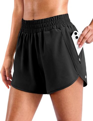 SANTINY 3"/4" Athletic Running Shorts for Women Dolphin High Waisted Quick Dry Workout Gym Shorts with Zipper Pocket in Kuwait