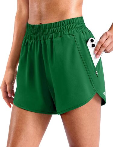 SANTINY 3"/4" Athletic Running Shorts for Women Dolphin High Waisted Quick Dry Workout Gym Shorts with Zipper Pocket in Kuwait