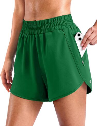 SANTINY 3"/4" Athletic Running Shorts for Women Dolphin High Waisted Quick Dry Workout Gym Shorts with Zipper Pocket in Kuwait