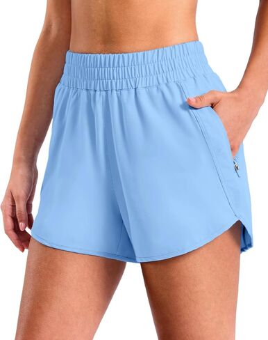 SANTINY 3"/4" Athletic Running Shorts for Women Dolphin High Waisted Quick Dry Workout Gym Shorts with Zipper Pocket in Kuwait