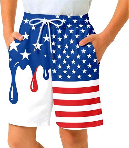 4th of July Ice Cream Boys Summer Shorts Funny Casual Beach Shorts Kids Cute Breathable Vacation Short with Pockets in Saudi Arabia