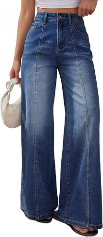Trendy Queen Women's Wide Leg Baggy Jeans High Waisted Denim Pants Front Seam in Saudi Arabia