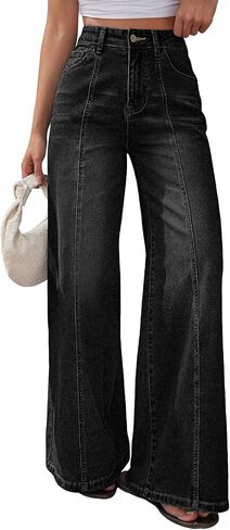 Trendy Queen Women's Wide Leg Baggy Jeans High Waisted Denim Pants Front Seam in Saudi Arabia