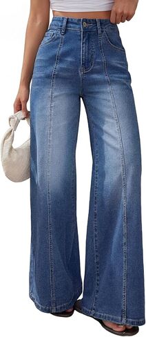 Trendy Queen Women's Wide Leg Baggy Jeans High Waisted Denim Pants Front Seam in Saudi Arabia
