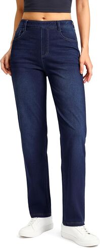 Rammus Straight Leg Jeans for Women Stretchy Pull on Sweatpant Jean Trendy Tummy Control High Waisted Denim Pants in Saudi Arabia