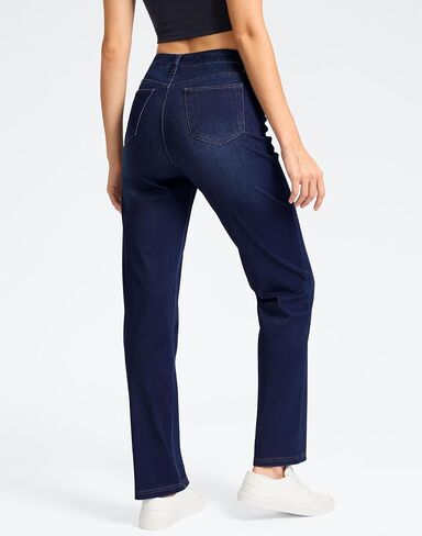 Rammus Straight Leg Jeans for Women Stretchy Pull on Sweatpant Jean Trendy Tummy Control High Waisted Denim Pants in Saudi Arabia