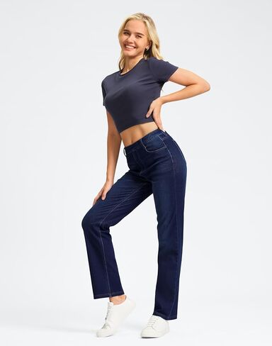 Rammus Straight Leg Jeans for Women Stretchy Pull on Sweatpant Jean Trendy Tummy Control High Waisted Denim Pants in Saudi Arabia