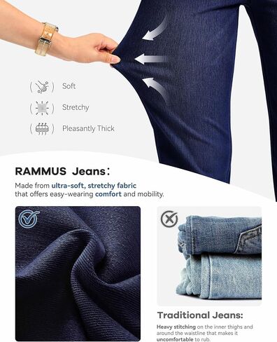 Rammus Straight Leg Jeans for Women Stretchy Pull on Sweatpant Jean Trendy Tummy Control High Waisted Denim Pants in Saudi Arabia