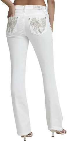 Miss Me Women's Dreamcatcher Rose Embellished Pockets Mid-Rise White Bootcut Jeans in Kuwait
