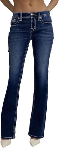 Miss Me Women's Downturned Wings Embellished Faux Flap Pockets Mid-Rise Bootcut Jeans in Kuwait