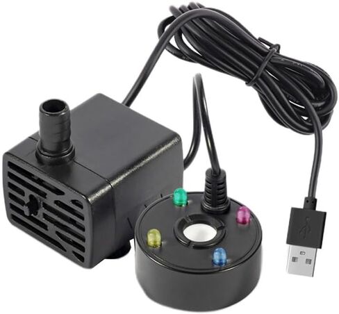 USB Mist Maker Fogger with Colorful Lights for Air Humidifier Water Fountain Pond Indoor Outdoor Decor(Black) in Kuwait