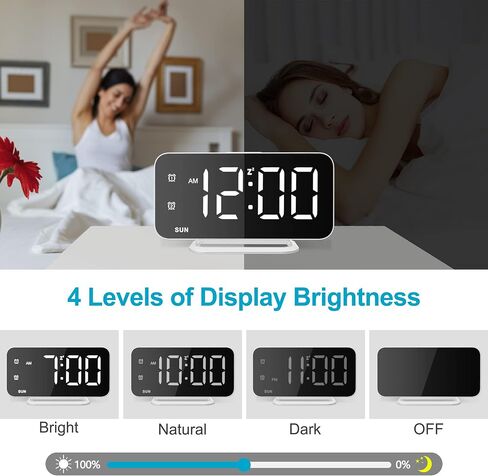 Slim LED Digital Alarm Clock, Mirror Surface for Makeup, with Diming, Large Display, Easy Setting, USB Charger Ports, Modern Bedroom, Desk, Office Living Room Decor, Christmas Birthday for Women Girl in Saudi Arabia