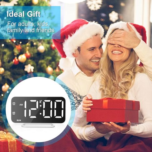 Slim LED Digital Alarm Clock, Mirror Surface for Makeup, with Diming, Large Display, Easy Setting, USB Charger Ports, Modern Bedroom, Desk, Office Living Room Decor, Christmas Birthday for Women Girl in Saudi Arabia