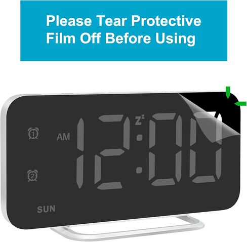 Slim LED Digital Alarm Clock, Mirror Surface for Makeup, with Diming, Large Display, Easy Setting, USB Charger Ports, Modern Bedroom, Desk, Office Living Room Decor, Christmas Birthday for Women Girl in Saudi Arabia