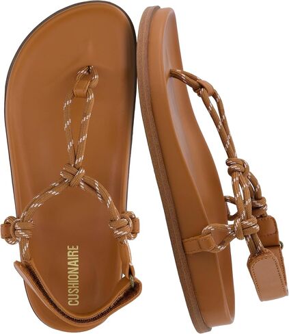 صنادل CUSHIONAIRE Era Rope Thong Strappy للنساء، صنادل مسطحة بسيطة أحذية نسائية مع دعم للكاحل قابل للتعديل in Kuwait