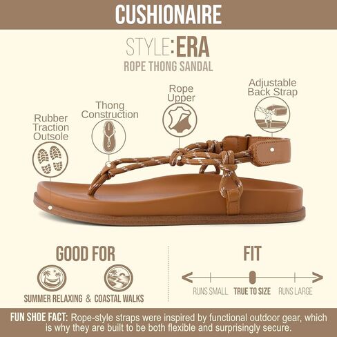صنادل CUSHIONAIRE Era Rope Thong Strappy للنساء، صنادل مسطحة بسيطة أحذية نسائية مع دعم للكاحل قابل للتعديل in Kuwait