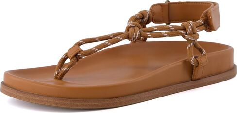 صنادل CUSHIONAIRE Era Rope Thong Strappy للنساء، صنادل مسطحة بسيطة أحذية نسائية مع دعم للكاحل قابل للتعديل in Kuwait